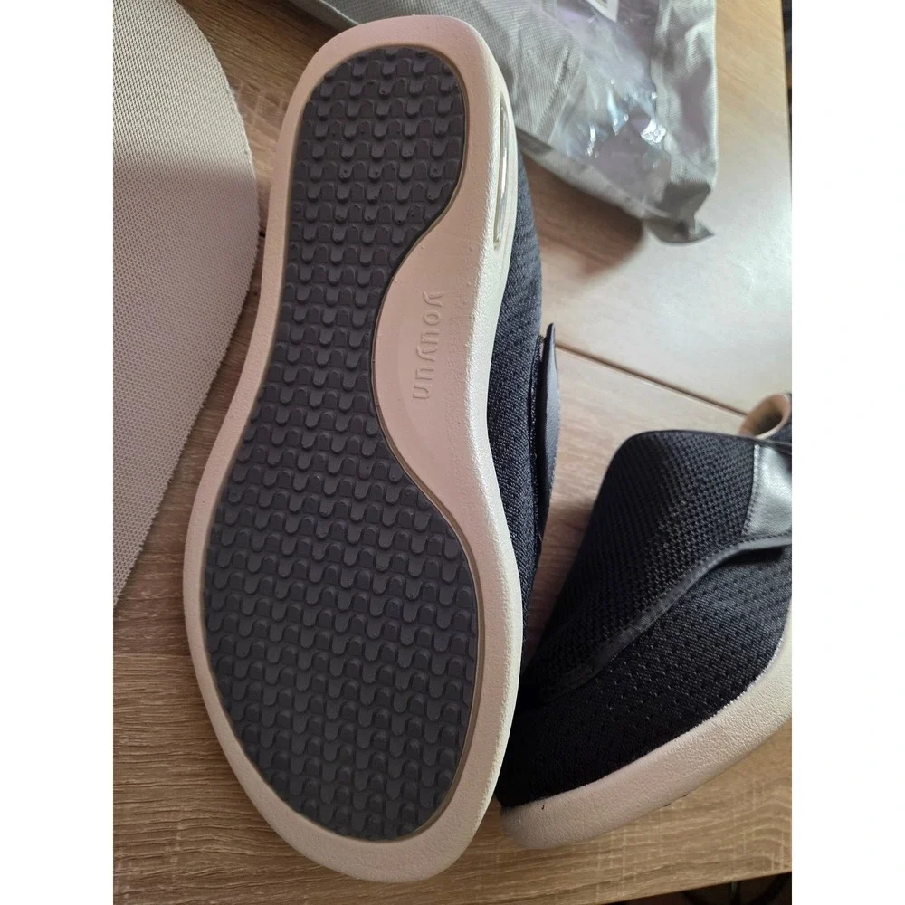 Youyun Diabetic Walking Shoes Black Mesh Slip On Air Cushion Mens 10 Womens 10.5